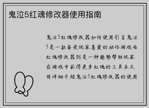 鬼泣5红魂修改器使用指南